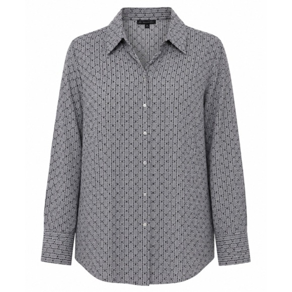 Adrianna Papell Grey Black Geometric Chain‎ Link Button Down Blouse 3X NEW